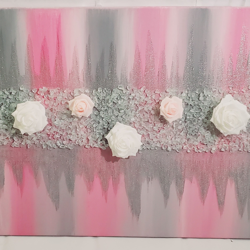 Elegant Pink and Gray Floral Painting